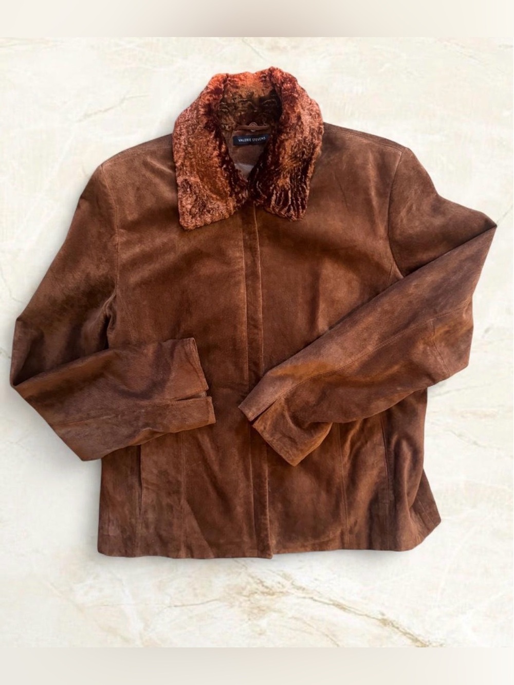 Classic Brown Suede Jacket with Faux Fur Collar